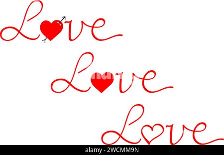 Set di messaggi Love Lettering disegnati a mano. Illustrazione del vettore piatto Illustrazione Vettoriale