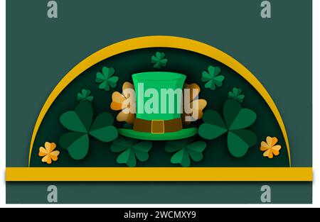 Illustrazione su banner a tema bella forma in carta tagliata per festeggiare le festività patricks Day, taglio decorativo di carta composto da molti elementi di design Illustrazione Vettoriale