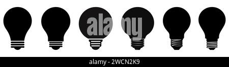 Set di icone delle lampadine. Icona della lampadina nera su sfondo bianco. Illustrazione vettoriale Illustrazione Vettoriale