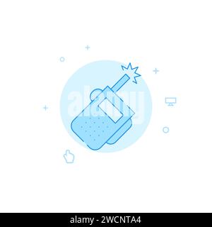 Walkie-talkie, icona del vettore di comunicazione satellitare. Illustrazione piatta. Stile linea riempita. Design monocromatico blu. Tratto modificabile. Regolare lo spessore della linea. Illustrazione Vettoriale