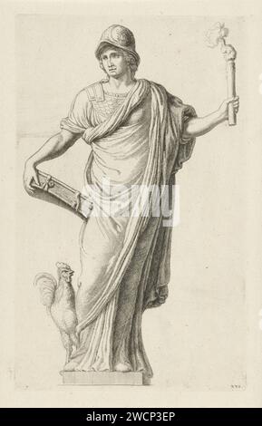 Immagine di Vigilantia (Vigilance) sul retro del Municipio in Piazza Dam, Hubert Quellinus, dopo Artus Quellinus (i), 1719 - 1783 stampa immagine di Vigilantia, la personificazione della vigilanza, sulla destra sul timpano sulla facciata posteriore (lato ovest) del Municipio in Piazza Dam ad Amsterdam. Sulla testa un casco, un gallo ai piedi. In una mano un libro, nell'altra una torcia in fiamme. Numerato in basso a destra: XVI Incisione/incisione su carta di Amsterdam attenzione, vigilanza; "Guardia", "supervisione", "supervisione per difendersi e opporsi agli altri" (Ripa) (+ personificazione). ATTRU Foto Stock