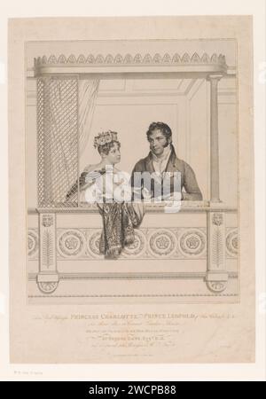 Ritratto di Charlotte Augusta, Principessa di Galles, con Leopoldo i, Re dei belgi, in una loggia del Covent Garden Theater, William Thomas Fry, dopo George Dawe, 1818 stampa testo in inglese nel margine inferiore. Giornale inglese. incidere persone storiche. prince. principessa. Teatro dell'opera Covent Garden Foto Stock