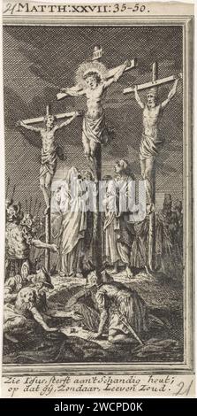 Tre croci su Golgotha, Anonymous, dopo Jan Luyken, 1712 stampa di Amsterdam carta incisa rappresentazioni complete degli eventi su Golgotha durante l'impiccagione di Cristo sulla croce, nessun evento particolare enfatizzato Foto Stock