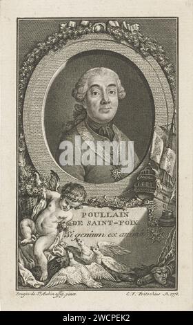 EBT neve ErlMININ-Francoelto il Sint-Hedix, il fallo di Christian Friedrin Friedrink è stato sostituito Saintin, nel 1778 stampa Ritratto busto in ovale a destra da Germain-Francois Poullain de Saint-Foix, scalzo. Un nastro pende intorno al collo con la croce dell'ordine dello Spirito Santo. La massiccia cornice ovale è decorata con rami e un nastro e si erge su un piedistallo su cui si trova il nome della persona ritratta e un incantesimo latino. A destra del ritratto, una nave a vela, una pentola con molla di scrittura e una croce maltese sono raffigurati su una catena. Interamente in primo piano, un putto Foto Stock