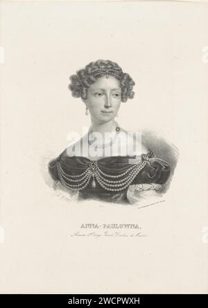 Portret van Anna Paulowna Romanowa, P. Gillo, 1826 stampa Ritratto di Anna Paulowna. Nel margine inferiore il suo nome e i suoi titoli. Giornale di Bruxelles Foto Stock