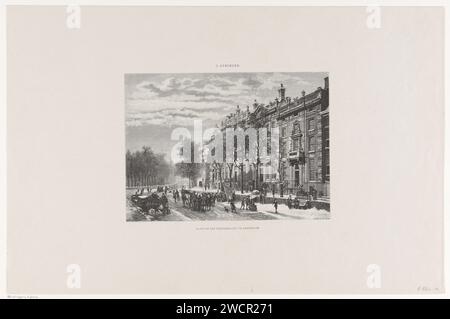 L'ansa di Heerengracht ad Amsterdam, Emil Ost, dopo Cornelis Springer, 1856 - 1904 stampa sull'acqua del canale giace ghiaccio con decine di figure sul pattinaggio e lo slittino. A sinistra c'è una barca ghiacciata. Ponte di carta di Amsterdam in città con strutture, come negozi, case, ad esempio Ponte Vecchio a Firenze (+ City(-scape) con figure, personale). pattini (sport invernali). slitta piccola (sport invernali). slitta trainata da cavalli. Navi (in generale) Herengracht Foto Stock