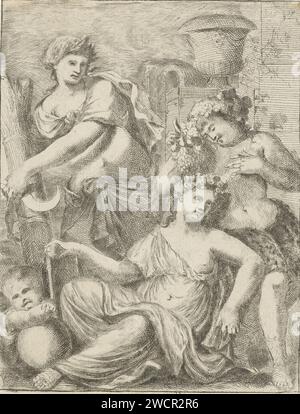 Cerere, Bacco a Venere, Pieter Van Der Plas (II), 1687 - 1708 stampa Venere e Amor, accompagnato da Cerere e Bacco. Immaginazione del detto "sine cerere et baccho friget venus" (senza pane e vino congela l'amore). Incisione/incisione della carta nei Paesi Bassi settentrionali senza COPERTINA E CHIODI DI GAROFANO BACCHO VENUS Foto Stock