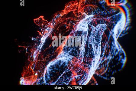 Sfondo di particelle a onda fluente astratte, rendering 3D. Illustrazione 3D. Foto Stock