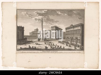 Piazza del Quirinale te Roma, Mariano vasi (possibilmente), Giuseppe vasi, 1747 - 1761 stampa Vista della Piazza del Quirinale sul Colle del Quirinale con il Palazzo del Quirinale e la Fontana di Monte Cavallo (Fontein con Castore e Polluce) con l'Obelisco. Numerato in basso a destra: 61. Titolo ed elenco esplicativo dei numeri in STUDMARGE. Italia paper etching City-view in generale; 'veduta'. fontana ornamentale. obelisco, ago Piazza del Quirinale. Quirinaal. Roma Foto Stock