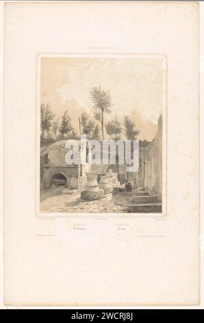 Vista delle rovine di un panificio a Pompei, Charles Claude Bachelier, dopo Philippe Benoist, stampa del 1847 fuoco di carta di Parigi, forno, forno  interno della struttura industriale. Rovina di un edificio  architettura Pompei Foto Stock