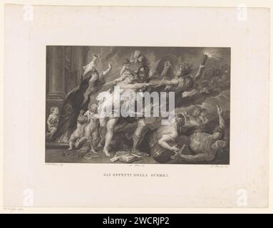 Conseguenze della guerra, Luigi paradisi, dopo Antonio Muzzi, dopo Pietro Paolo Rubens, nel o prima del 1893 stampa una rappresentazione allegorica del continente europeo afflitto dalla guerra trentennale. Centrale è Venere, la dea dell'amore, che cerca di fermare il suo amante Marte, il dio della guerra, e di mantenere la pace. La Furie Alecto cerca di tirare Marte. Intorno a varie personificazioni, tra cui armonia, peste e carestia. Sullo sfondo a sinistra il tempio di Giano con porta aperta (nell'antica Roma la porta chiusa del tempio di Giano simbolo di pace e porta aperta per la guerra). Ital Foto Stock