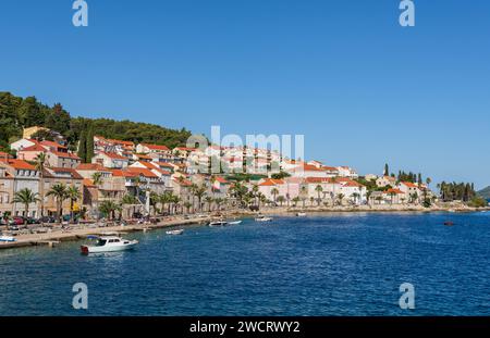 Vista sul mare della città di Korcula sull'isola di Korcula in Croazia Foto Stock