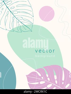 Sfondo naturale con forme e mostera rosa, modello per brochure poster volantini e spazio vuoto per iscrizioni. Illustrazione vettoriale Illustrazione Vettoriale