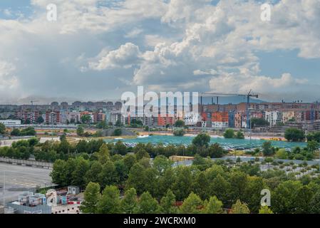 Lingotto, Torino, Italia. Skyline di Torino. Panorama preso dall'alto. Foto Stock