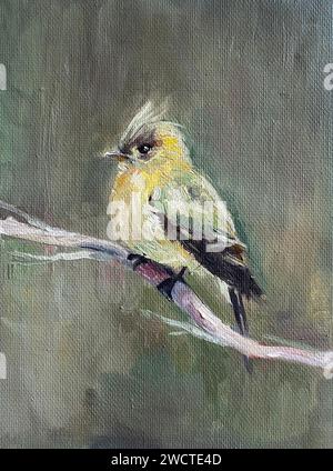 Un'opera d'arte astratta con pittura a olio STILL Life con un uccello colorato, ideale per l'arredamento della casa Foto Stock