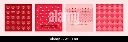 Modelli per le vacanze di San Valentino. Post sui social media con pattern cardiaci. Promozione di vendita e biglietti d'auguri. Illustrazione vettoriale del biglietto d'auguri Illustrazione Vettoriale
