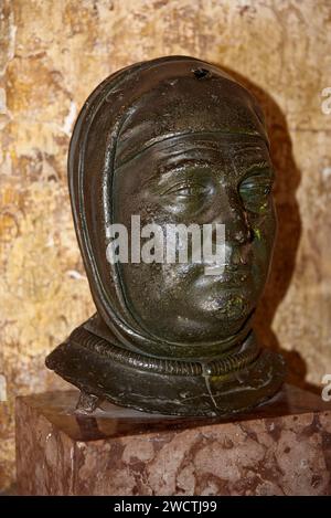 Francesco Petrarca - testa in bronzo del XV secolo - Arquà Petrarca (PD) , Casa del poeta Francesco Petrarca Foto Stock