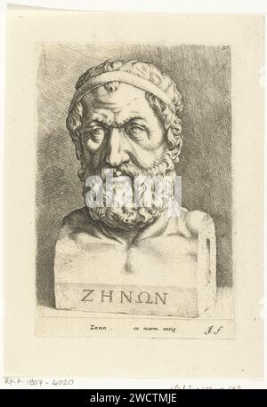 Busto ritratto di Zeno van Elea, Jan de Bisschop, dopo Anonymous, 1666 - 1671 stampa Northern Netherlands paper etching Foto Stock