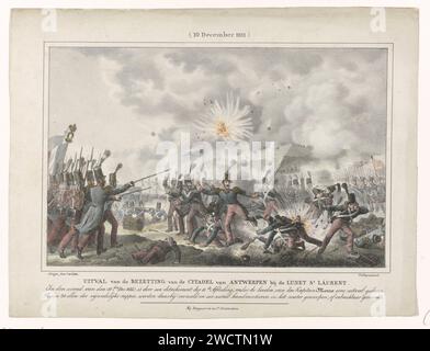 Opzione dell'occupazione della Cittadella di Anversa presso Lunet St Laurent / (10 dicembre 1832.), Johannes Steyn, 1832 - 1833 stampa fallimento di un distaccamento della decima sezione dell'esercito olandese sotto il comando di Kapitein MORRE il 10 dicembre 1832. Parte di una serie di quattro registri della difesa olandese durante l'assedio della Cittadella di Anversa da parte dell'esercito francese, dicembre 1832. Tipografia: Netherlandsafter design by: Netherlandsprinter: Amsterdam paper Fortress. Contrattacco da una fortificazione  Cittadella d'assedio di Anversa (XIX secolo) Foto Stock