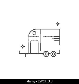 Icona del rimorchio per cavalli in stile piatto. Disegno illustrativo di icone vettoriali. Simbolo di contorno. Caravan per la competizione viaggia doodle. Illustrazione Vettoriale