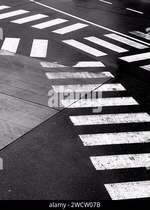 Immagine in bianco e nero ad alto contrasto di un incrocio zebrato, con particolare attenzione a motivi e texture. Foto Stock