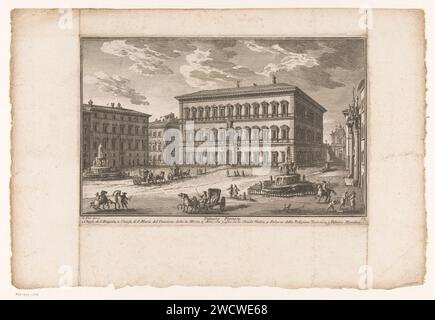 Palazzo Farnese te Roma, Giuseppe vasi, 1747 - 1761 stampa Vista di Palazzo Farnese a Piazza Farnese con due fontane identiche a sinistra e a destra. Numerato sotto: 73. Titolo ed elenco esplicativo dei numeri in STUDMARGE. Italia paper etching City-view in generale; 'veduta'. fontana ornamentale. quadrato, luogo, circo, ecc. Palazzo Farnese. Piazza Farnese. Roma Foto Stock