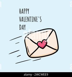 Cartolina di san valentino minimalista disegnata a mano con busta e testo buon San Valentino Illustrazione Vettoriale
