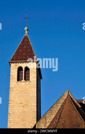 Francia, Haute Saone, Marnay, chiesa di Saint Symphorien datata XII secolo, campanile Foto Stock