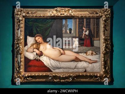 Italia, Toscane, Firenze, Galleria degli Uffizi, la Venere di Urbino, la Venere di Urbino, è un dipinto ad olio del pittore italiano Tiziano Foto Stock