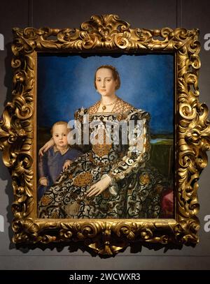 Italia, Toscane, Firenze, Galleria degli Uffizi, il Ritratto di Eleonora di Toledo e suo figlio è un dipinto dell'artista italiano Agnolo di Cosimo, noto come Bronzino Foto Stock