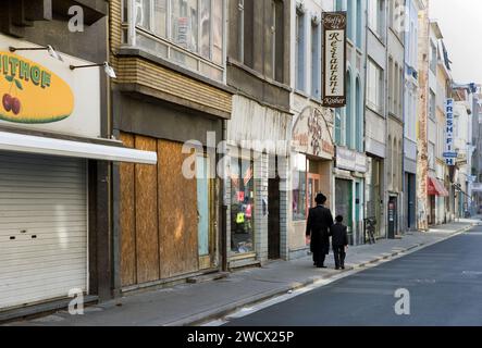 Lange Kievitstraat, quartiere ebraico di Anversa, Anversa Centraal, Fiandre, Belgio, Europa Foto Stock