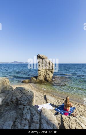 Francia, Var, Tolone, Pointe du Pipary, tra la Tour Royale e Fort Saint Louis, spiaggia di Miter Foto Stock