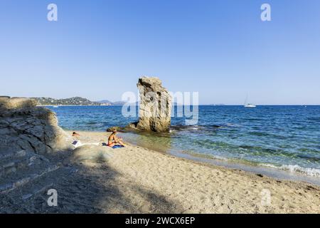 Francia, Var, Tolone, Pointe du Pipary, tra la Tour Royale e Fort Saint Louis, spiaggia di Miter Foto Stock