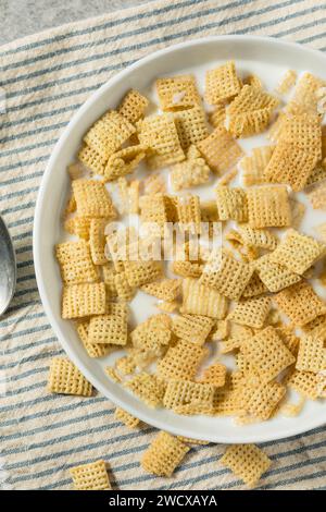 Riso biologico biologico sano per colazione cereali con latte intero Foto Stock