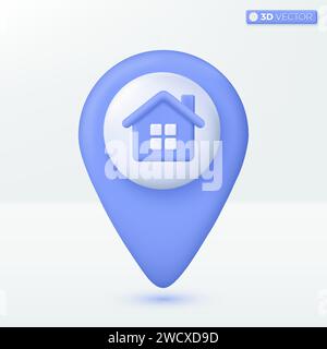Icona 3d Location and House symbol (posizione 3d e simbolo casa). Smart Home alla moda, immobiliare, prestito, mutuo, concetto di back. Progettazione di illustrazioni isolate vettoriali 3D. iso vettoriale 3D. Illustrazione Vettoriale