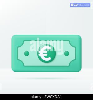 simbolo dell'icona della banconota euro 3d. Carta verde, contanti, tasso di interesse, affari e finanza, investimenti, finanziario, concetto di pagamento. Illu. Isolato vettore 3D Illustrazione Vettoriale