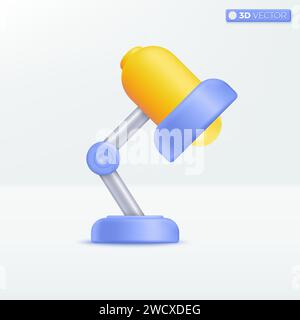 Icona della lampada da tavolo 3d su sfondo bianco. Lampadina elettrica da tavolo, lampada da tavolo per ufficio, camera da letto o soggiorno. Isol vettoriale 3D. Illustrazione Vettoriale