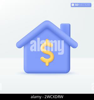 Icona 3d House and Dollar symbol (Casa 3d e simbolo del dollaro) Smart Home alla moda, immobiliare, prestito, mutuo, concetto di back. Progettazione di illustrazioni isolate vettoriali 3D. isola vettoriale 3D. Illustrazione Vettoriale