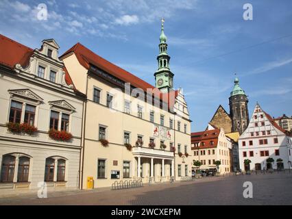 Townhouse in piazza del Mercato Vecchio - Am Markt a Pirna. Stato della Sassonia. Germania Foto Stock