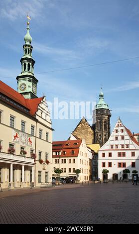 Townhouse in piazza del Mercato Vecchio - Am Markt a Pirna. Stato della Sassonia. Germania Foto Stock