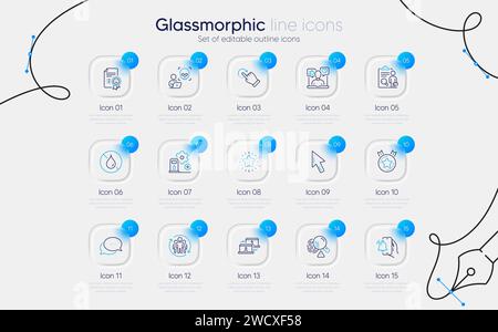 Set di icone delle impronte digitali, outsourcing del lavoro e Inspect line per l'app Web. Icona pittogramma. Vettore Illustrazione Vettoriale