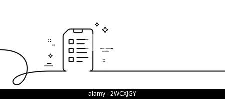 Elenco di controllo icona riga documento. Firma file. Linea continua con arricciatura. Vettore Illustrazione Vettoriale