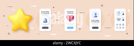 Pacchetto di icone per alimenti, rifiuti organici e linea di caffè Bombon. Per l'app Web. Mockup dello schermo del telefono. Vettore Illustrazione Vettoriale