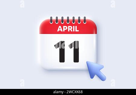 icona dell'undicesimo giorno del mese. Data di programmazione dell'evento. Icona 3d della data di calendario. Vettore Illustrazione Vettoriale