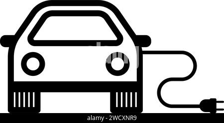 Simbolo dell'icona dell'auto elettrica. Veicolo elettrico EV. Illustrazione del vettore piatto Illustrazione Vettoriale