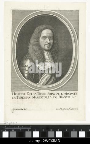 Ritratto di Henri de Latour d'Auvergne, Vicomte de Turenne, Cornelis Meyssens, dopo Jacob Toorenvliet, 1670 stampa Ritratto di Henri de Latour d'Auvergne, Vicomte de Turenne, Maresciallo di Francia. Incisione su carta di Vienna Foto Stock