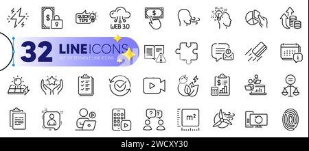 Delineare il set di icone di etica, idea e Web3 righe. Per l'app Web. Vettore Illustrazione Vettoriale