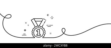 Icona della riga della medaglia di ricompensa. Risultato vincente. Linea continua con arricciatura. Vettore Illustrazione Vettoriale