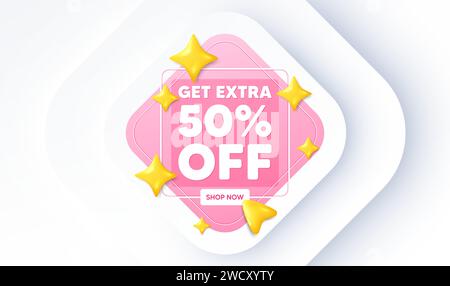 Ottieni uno sconto extra del 50%. Segno di offerta scontata. Banner promozionale neumorfico. Vettore Illustrazione Vettoriale