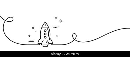 Icona linea razzo. Cartello di trasporto astronave. Linea continua con arricciatura. Vettore Illustrazione Vettoriale